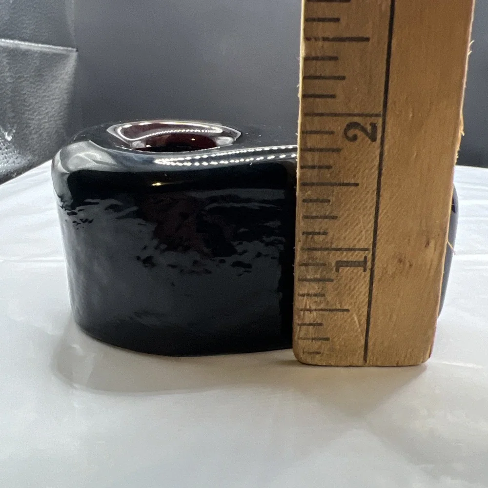 Vtg 1961 Blenko 6128 Charcoal Glass Teardrop Candle Holder Wayne Husted Sticker
